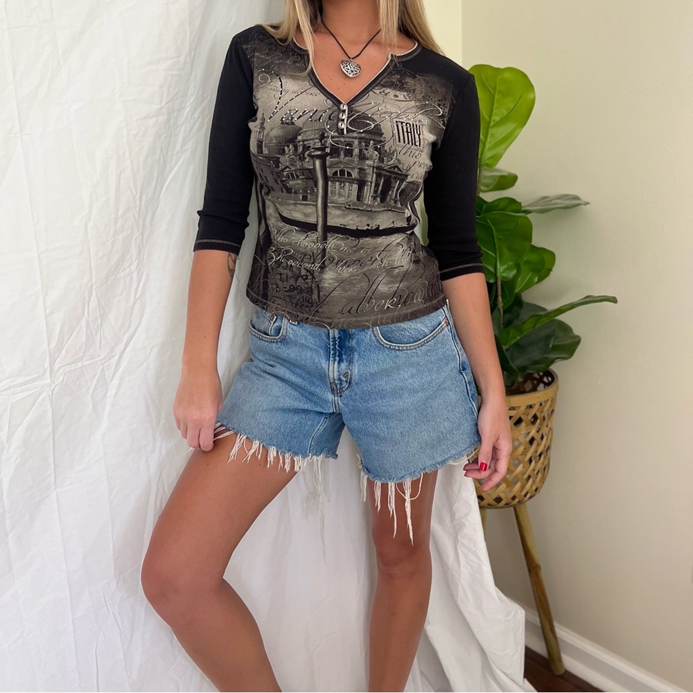 Y2K Embellished Graphic Half Sleeve Tee